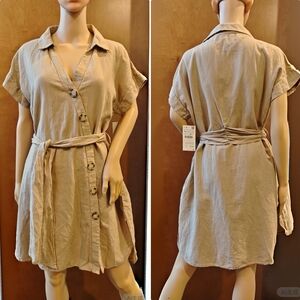 ❤️ LAST size XL ❤️ NWT ZARA SAND LINEN DRESS WITH BUTTONS